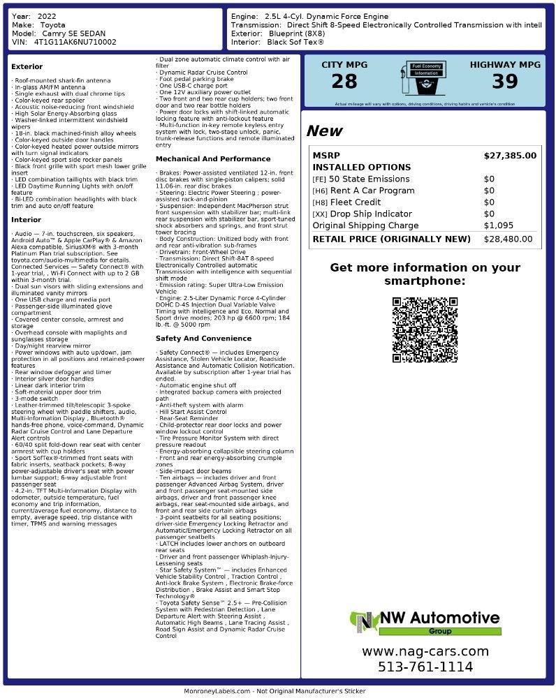 Toyota Camry SE Auto (Natl) 2022