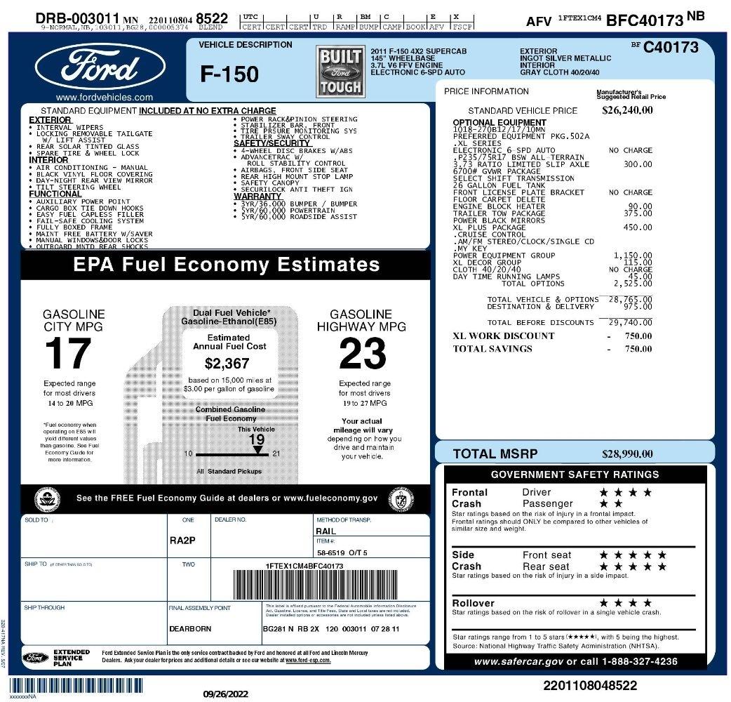 Ford 150 2WD SuperCab 145" XLT 2011