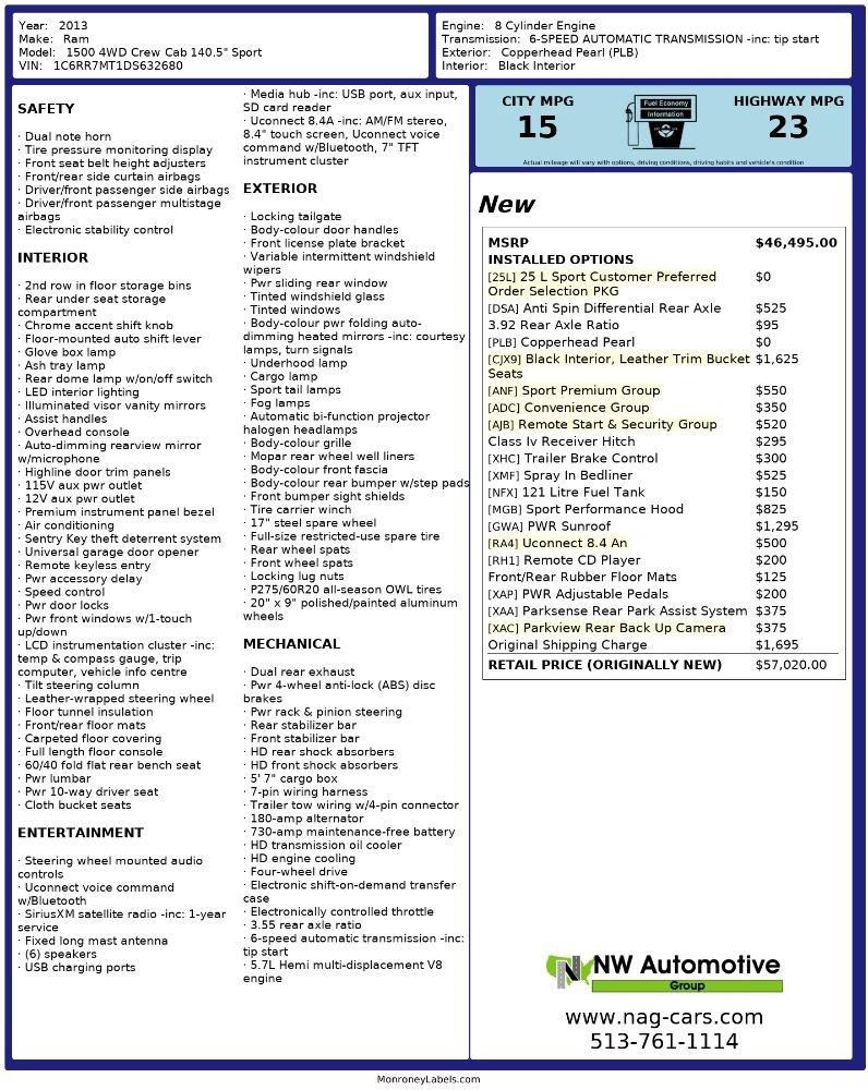 RAM 1500 4WD Crew Cab 140.5" Sport 2013