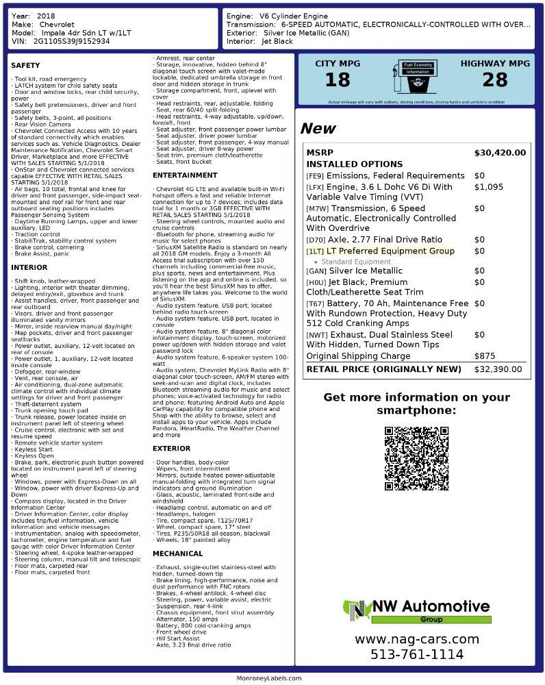 Chevrolet Impala 4dr Sdn LT w/1LT 2018