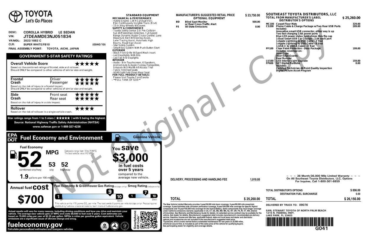 Toyota Corolla Hybrid LE CVT (Natl) 2022