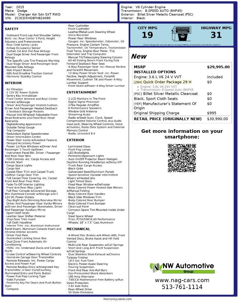 Dodge Charger 4dr Sdn SXT RWD 2015