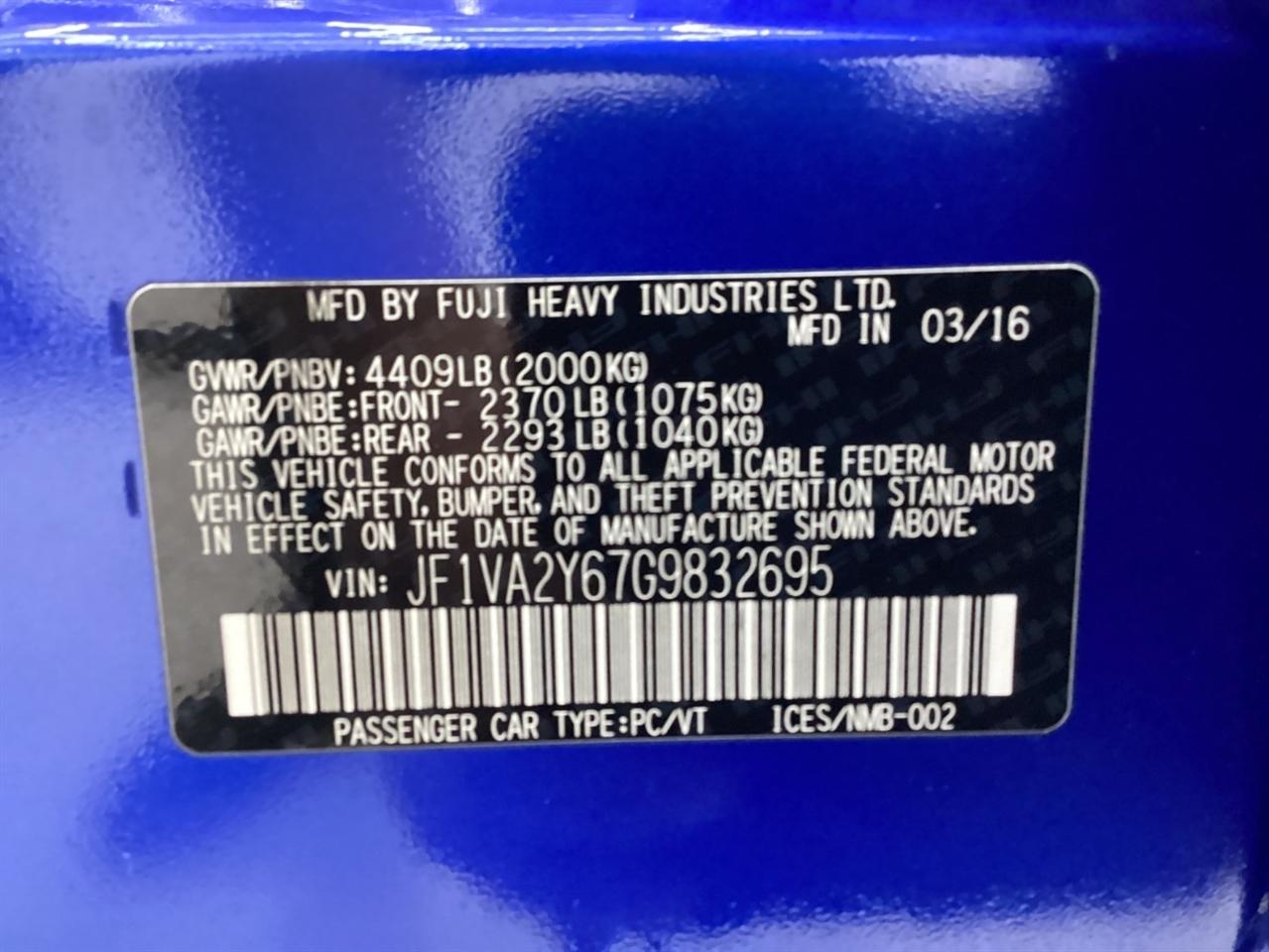 Subaru WRX STI 4dr Sdn Limited w/Wing Spoiler 2016