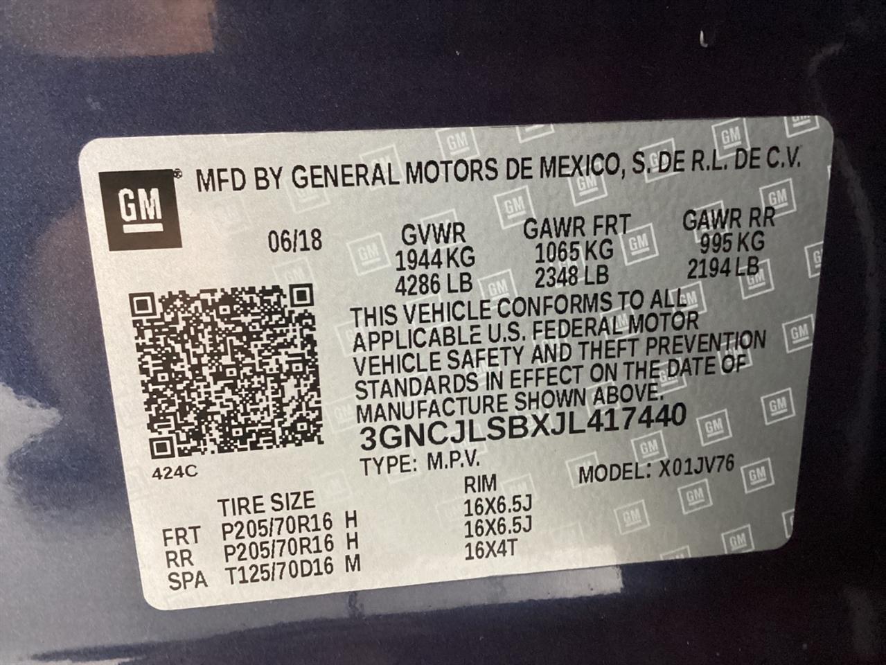 Chevrolet Trax FWD 4dr LT 2018