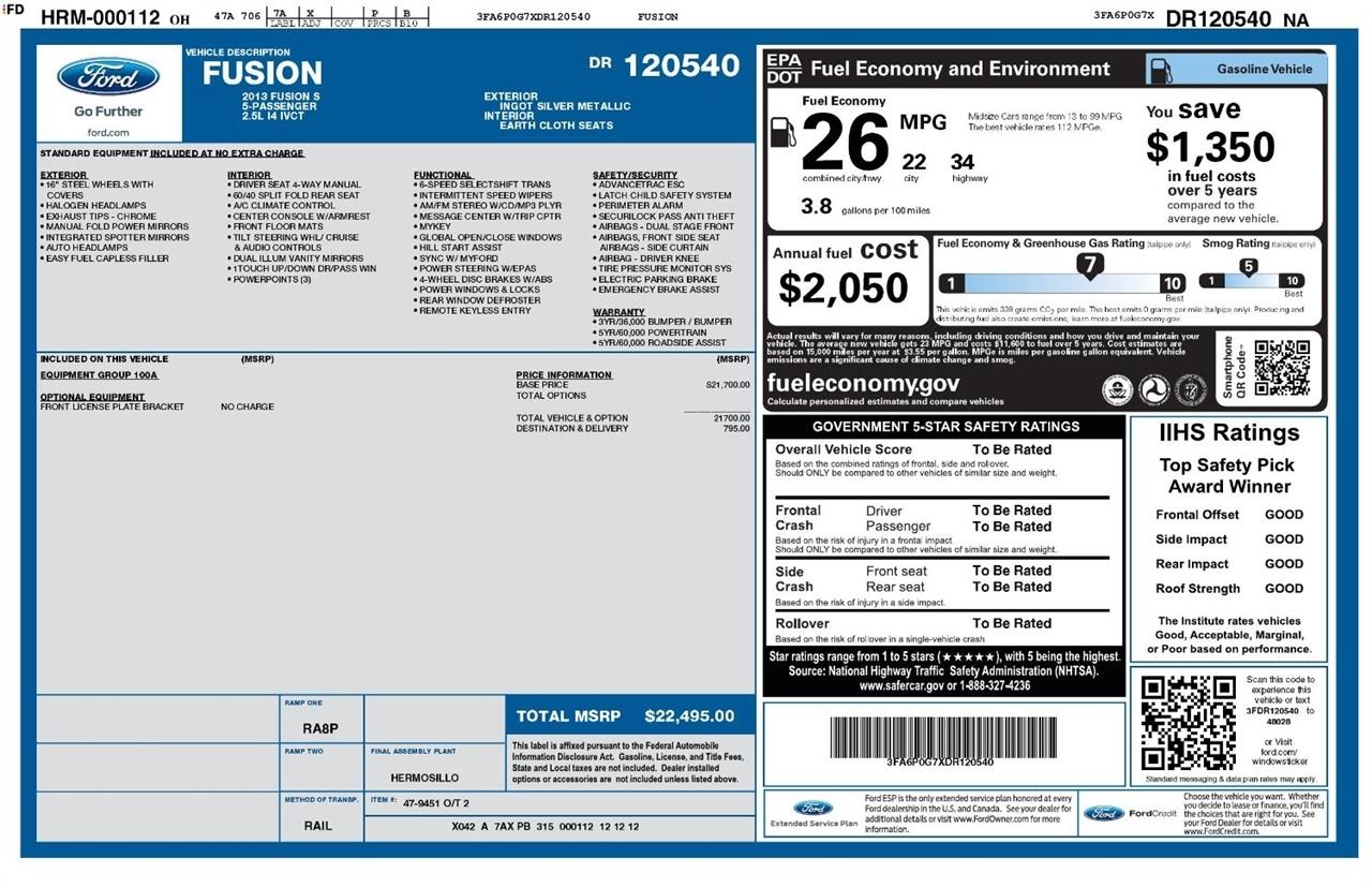 Ford Fusion 4dr Sdn S FWD 2013