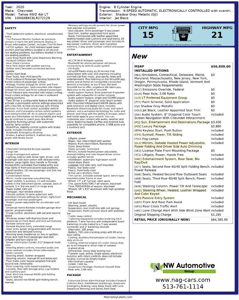 Chevrolet Tahoe 4WD 4dr LT 2020