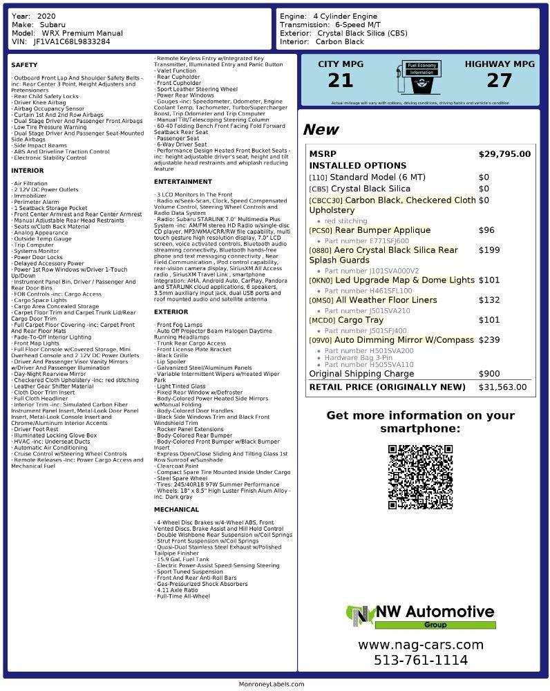 Subaru WRX Premium Manual 2020