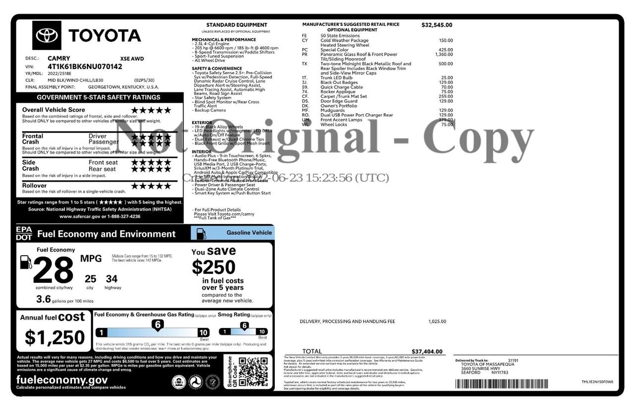 Toyota Camry XSE Auto AWD (Natl) 2022