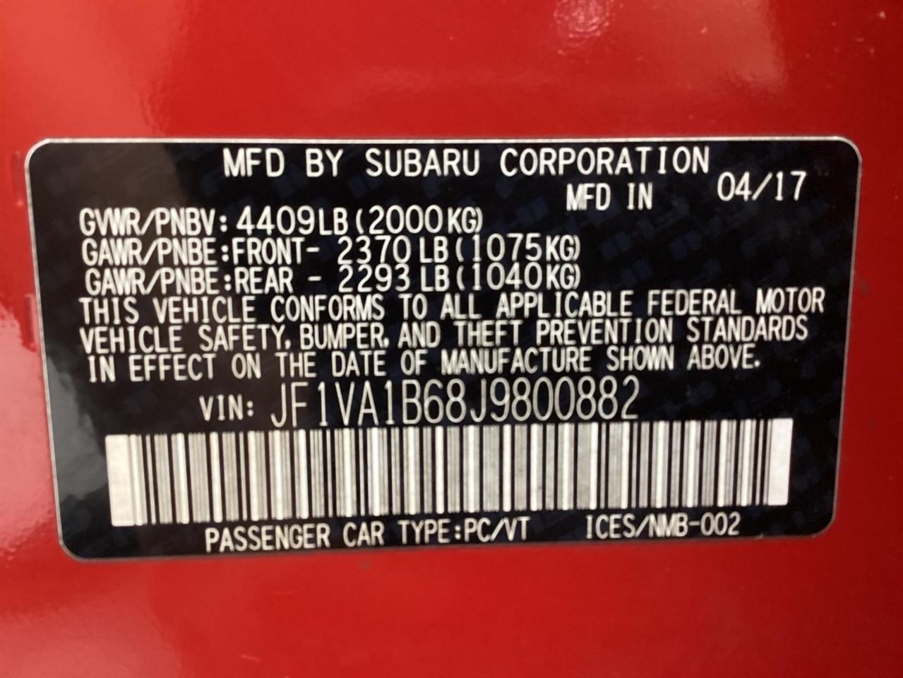 Subaru WRX Premium Manual 2018