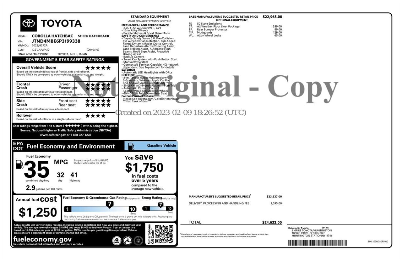 Toyota Corolla Hatchback SE CVT (Natl) 2023