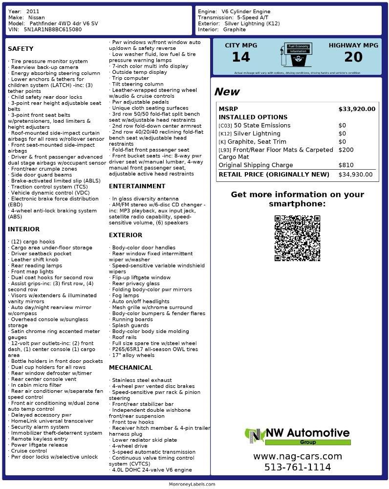 Nissan Pathfinder 4WD 4dr V6 SV 2011