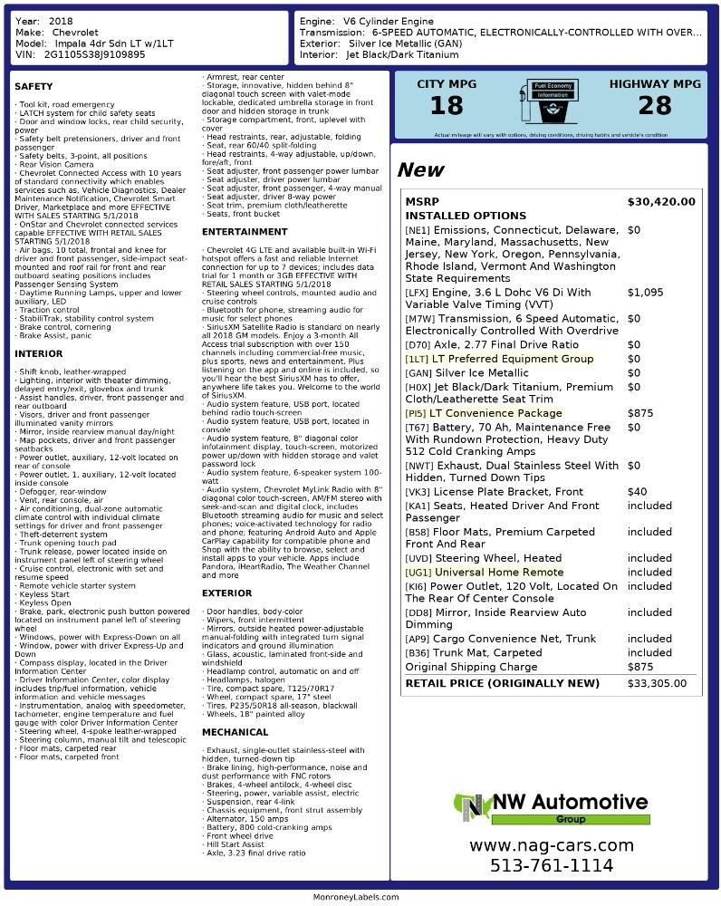 Chevrolet Impala 4dr Sdn LT w/1LT 2018