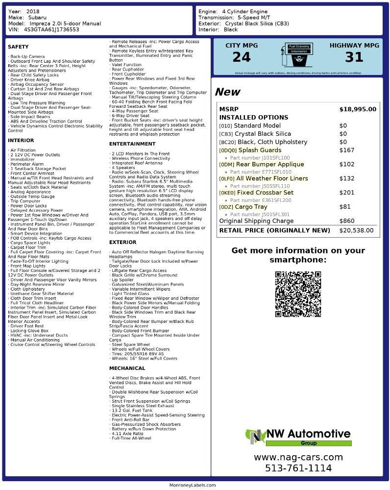 Subaru Impreza 2.0i 5-door Manual 2018
