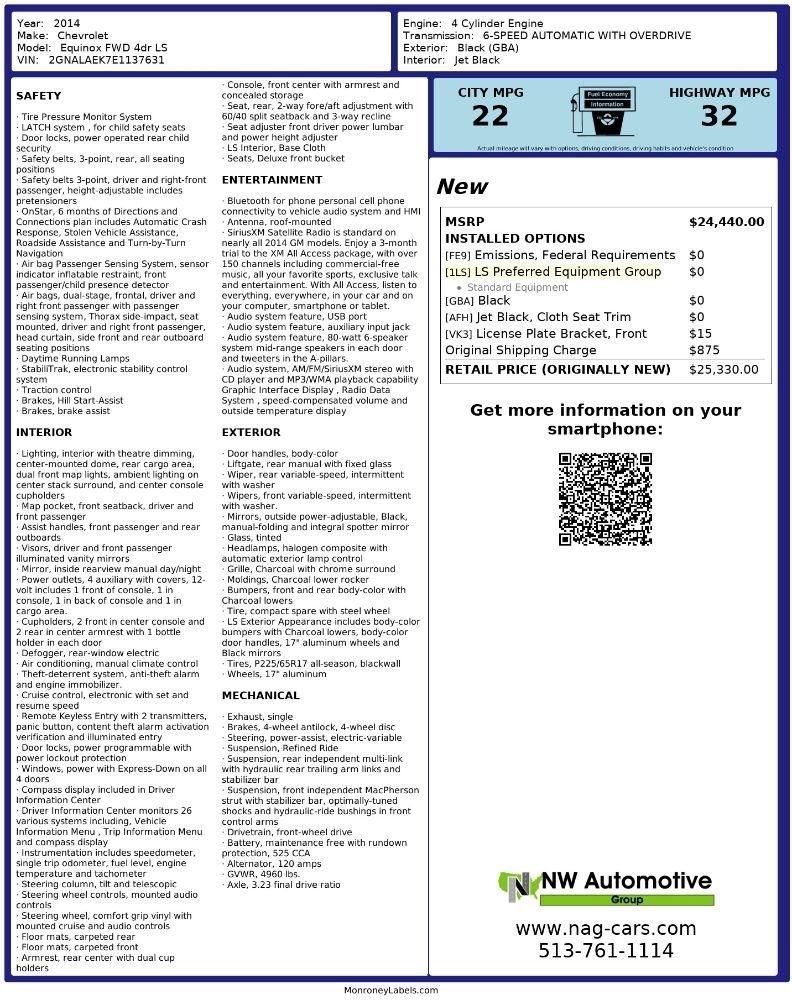 Chevrolet Equinox FWD 4dr LS 2014