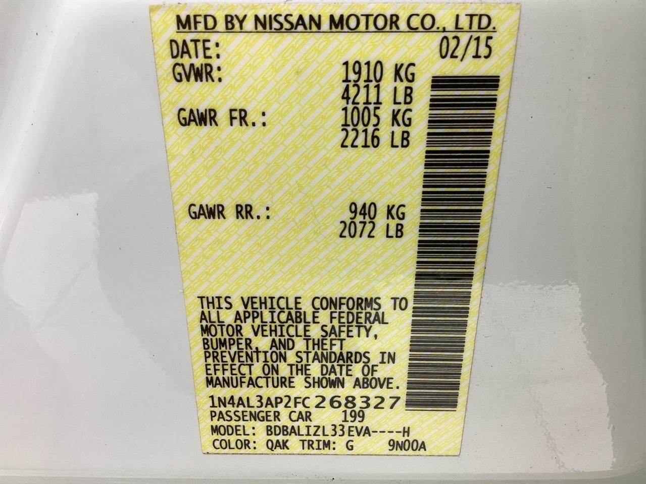 Nissan Altima 4dr Sdn I4 2.5 SV 2015