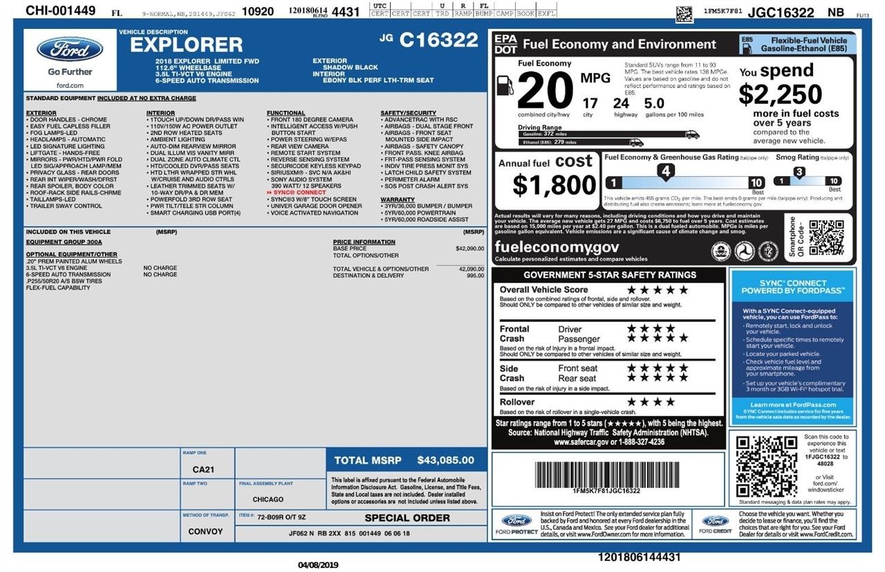 Ford Explorer Limited FWD 2018