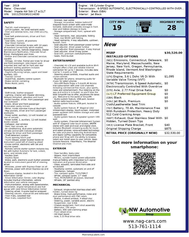 Chevrolet Impala 4dr Sdn LT w/1LT 2019