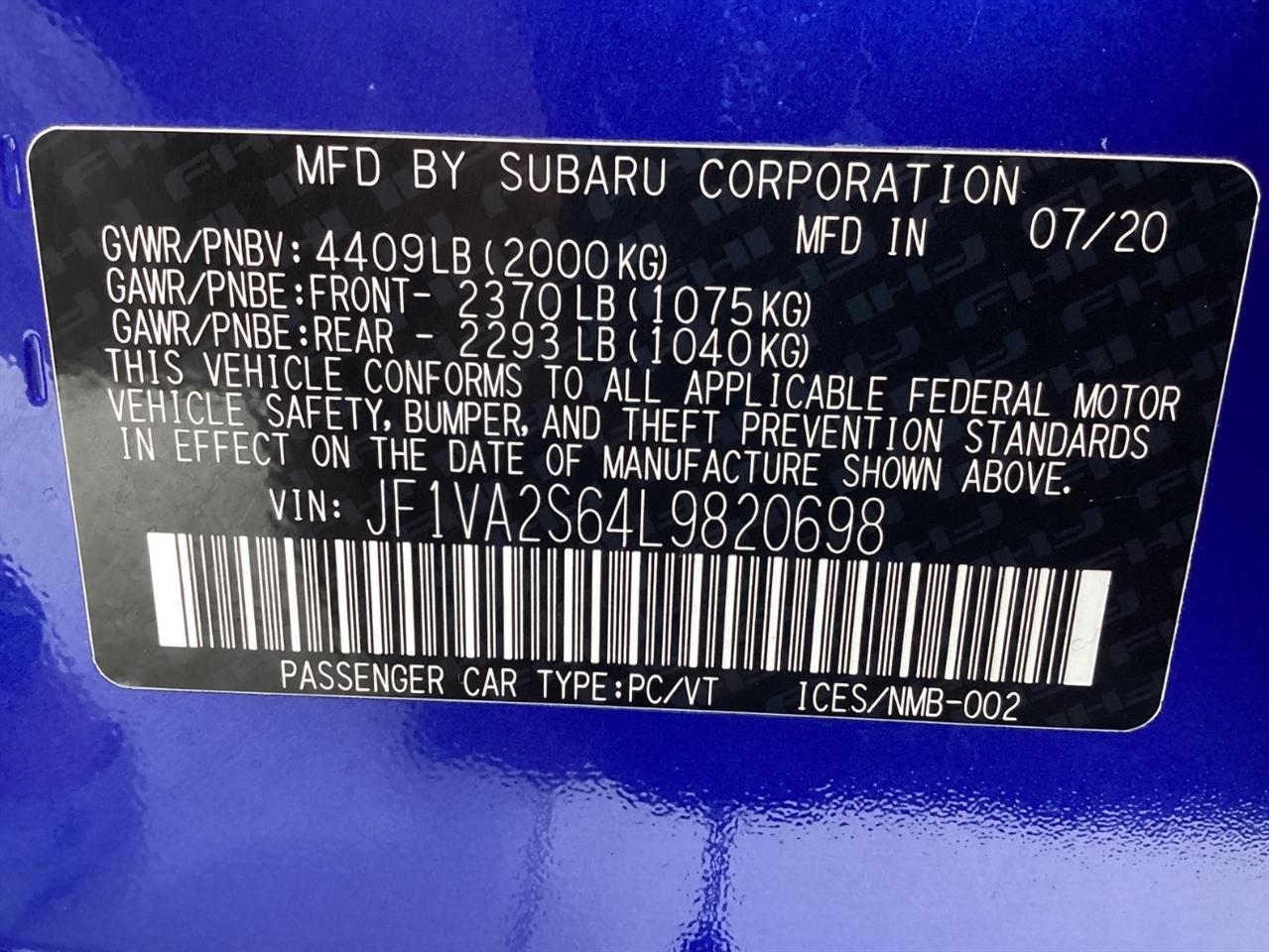 Subaru WRX STI Manual 2020