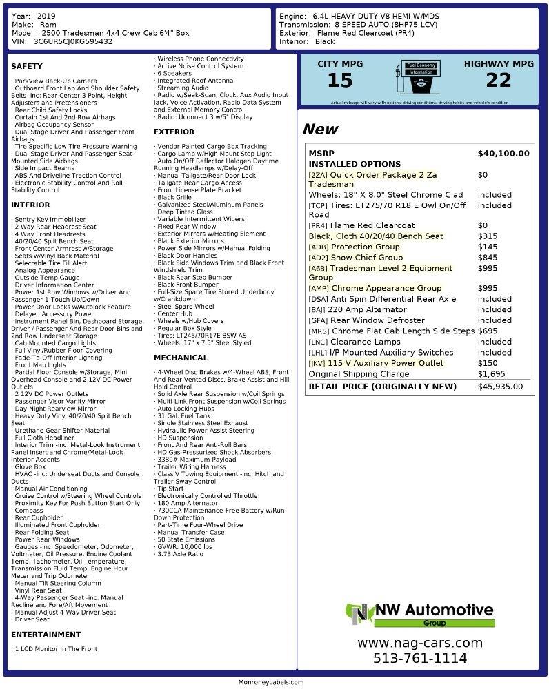 RAM 2500 Tradesman 4x4 Crew Cab 6'4" Box 2019