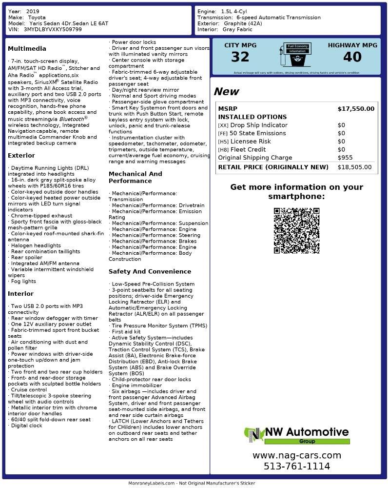 Toyota Yaris Sedan XLE Auto (Natl) 2019