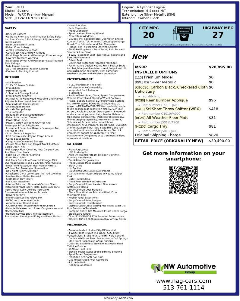Subaru WRX Premium Manual 2017