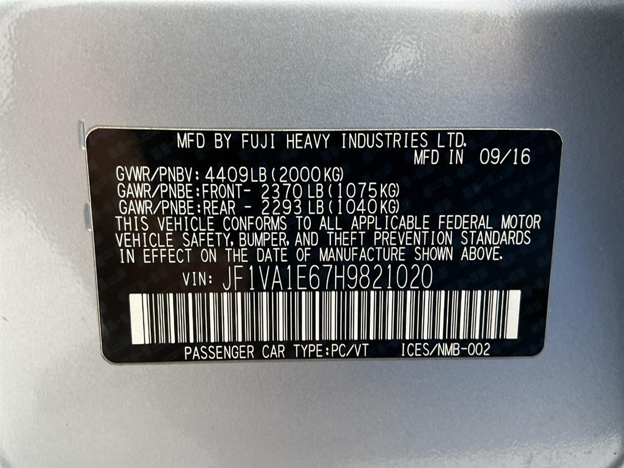 Subaru WRX Premium Manual 2017