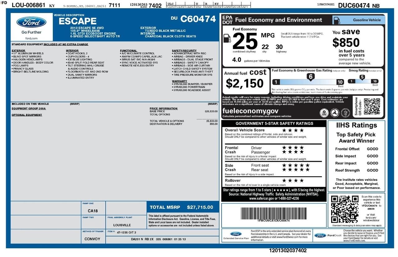 Ford Escape 4WD 4dr SE 2013