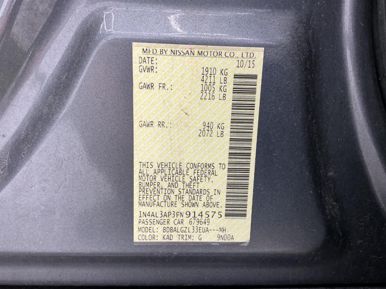 Nissan Altima 4dr Sdn I4 2.5 S 2015