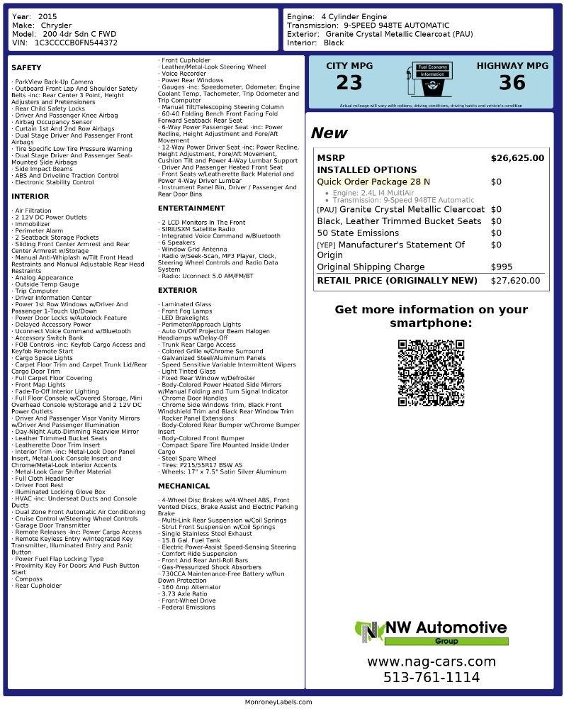 Chrysler 200 4dr Sdn C FWD 2015