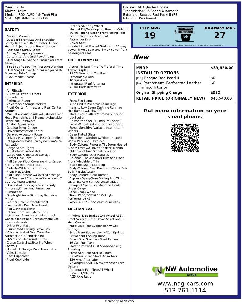 Acura RDX AWD 4dr Tech Pkg 2014
