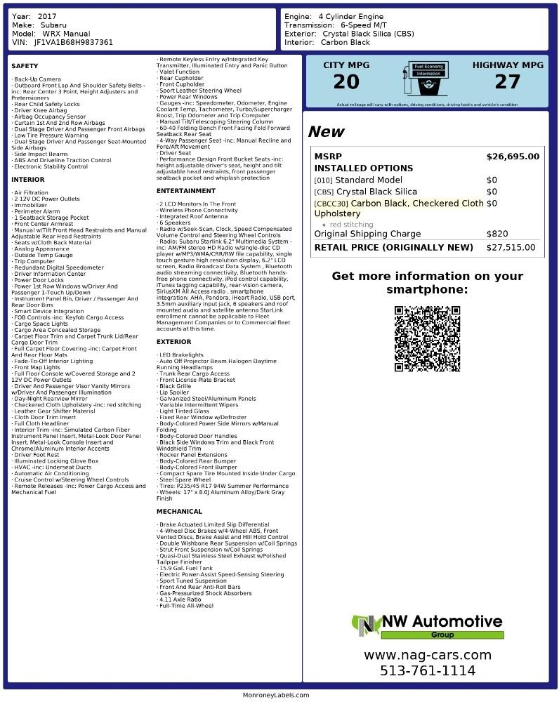 Subaru WRX Manual 2017