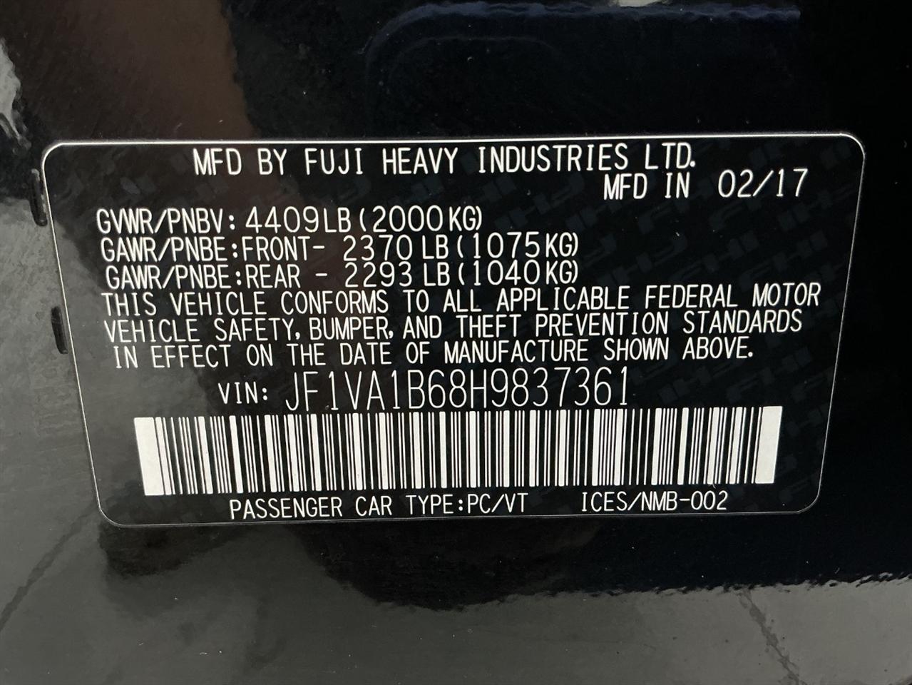 Subaru WRX Manual 2017