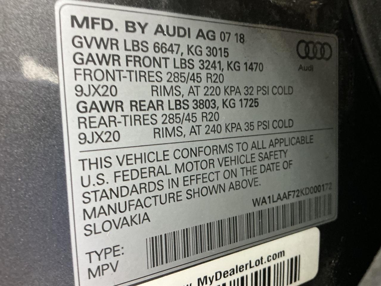 Audi Q7 SE Premium Plus 55 TFSI quattro 2019