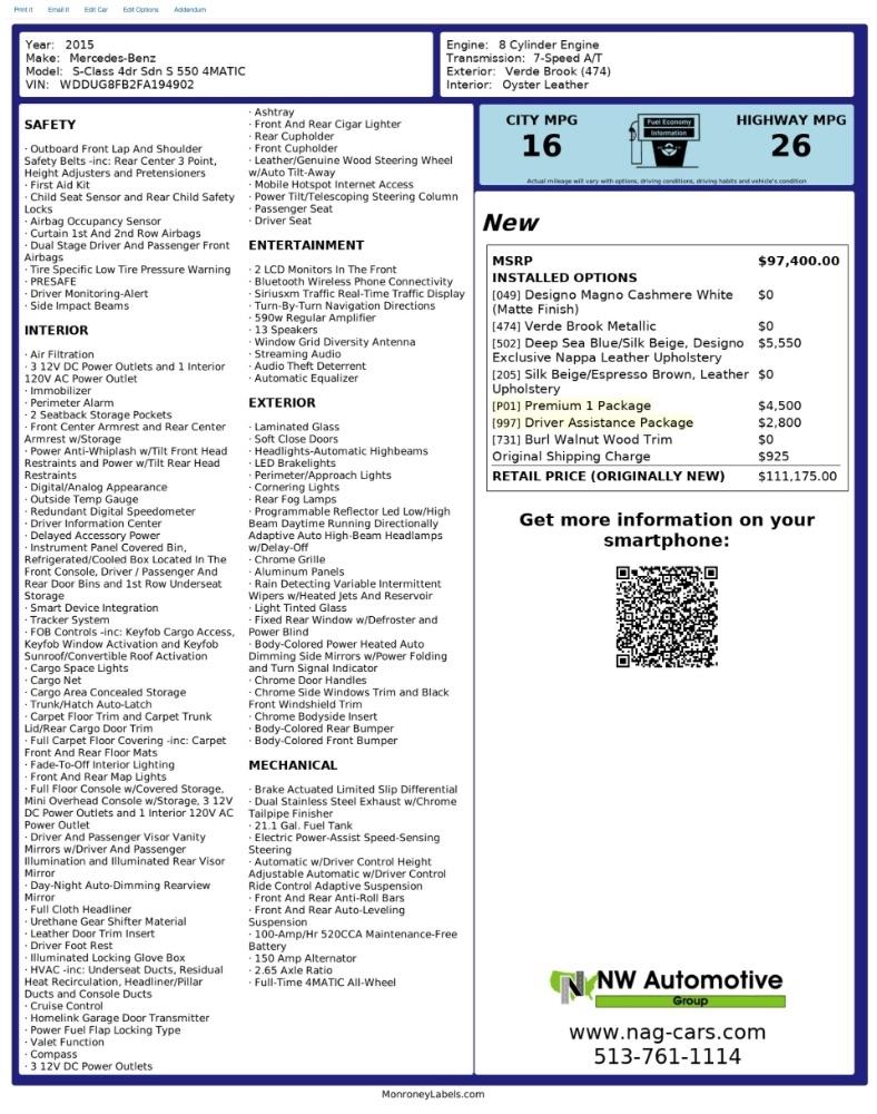 Mercedes-Benz S-Class 4dr Sdn S 550 4MATIC 2015