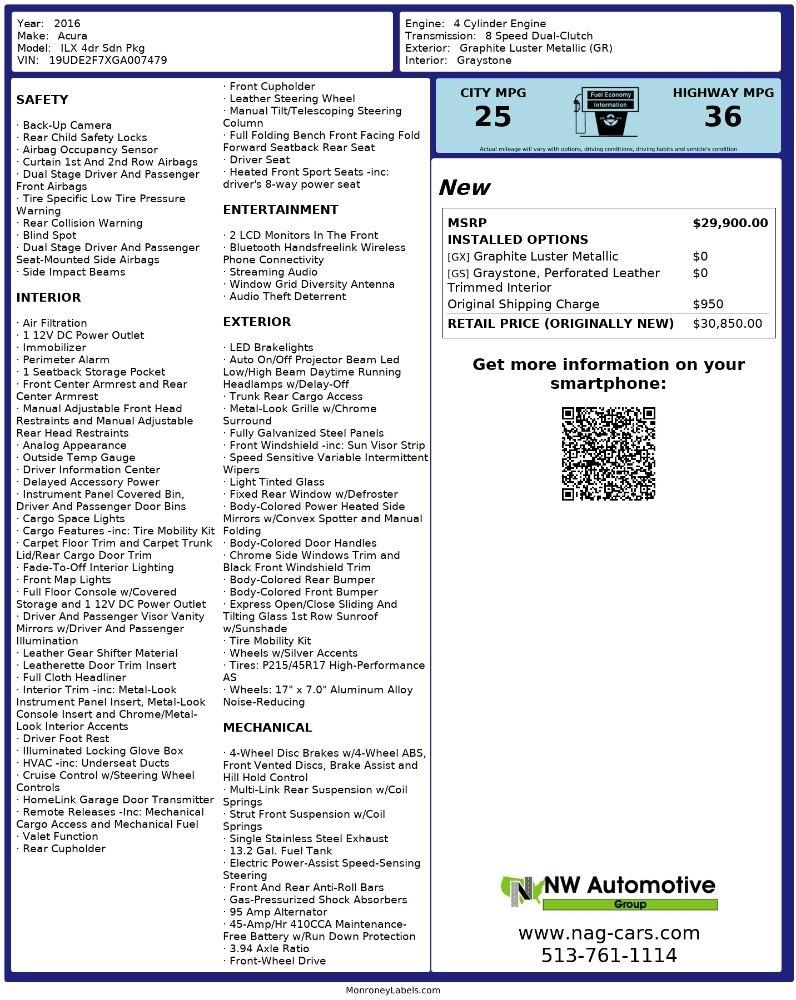 Acura ILX 4dr Sdn w/Technology Plus Pkg 2016