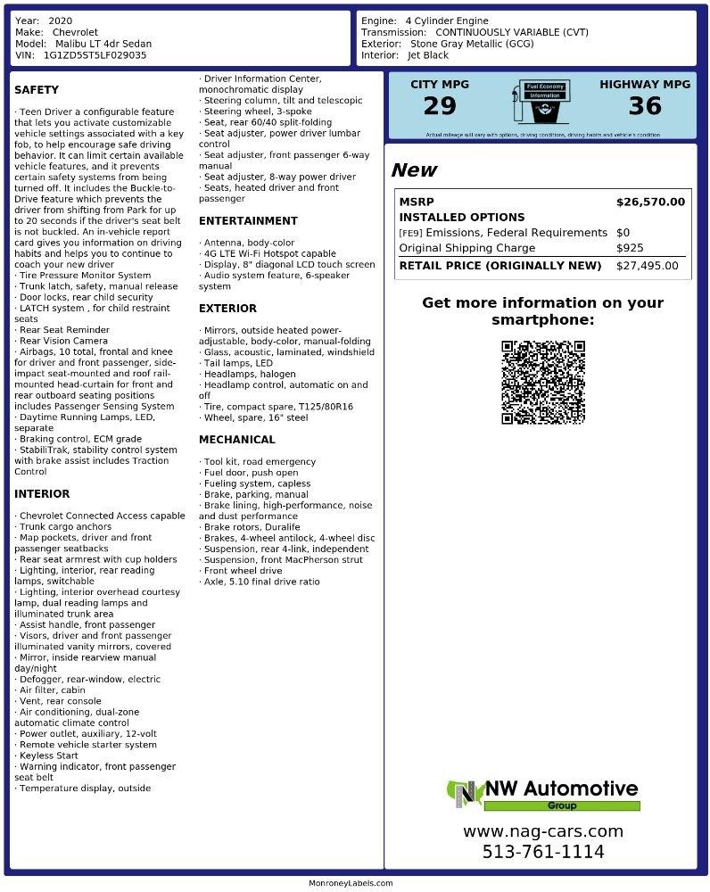 Chevrolet Malibu 4dr Sdn LT 2020