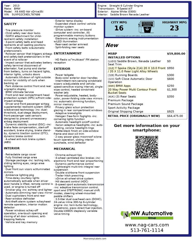 BMW X6 AWD 4dr xDrive35i 2013