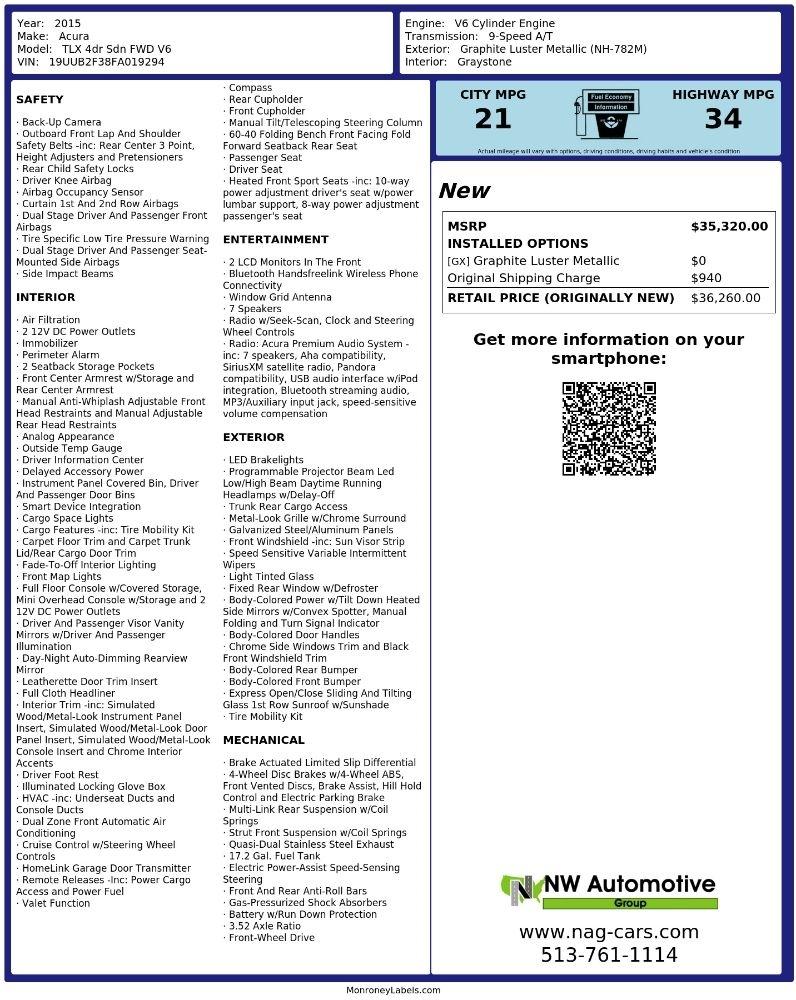 Acura TLX 4dr Sdn FWD V6 2015