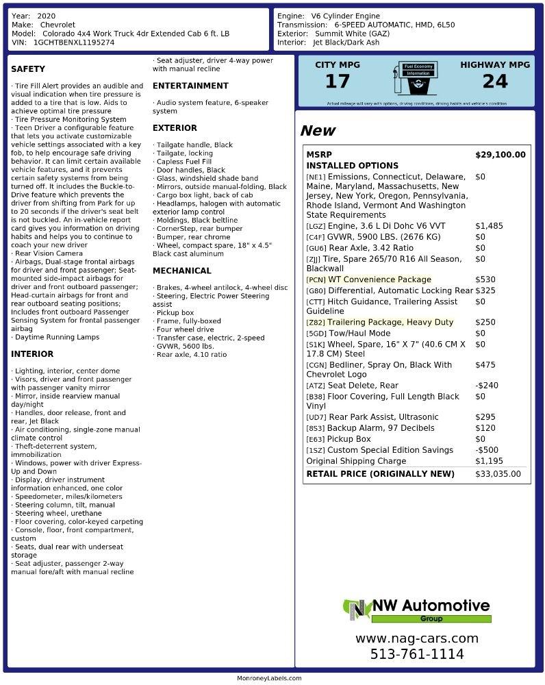 Chevrolet Colorado 4WD Ext Cab 128" Work Truck 2020
