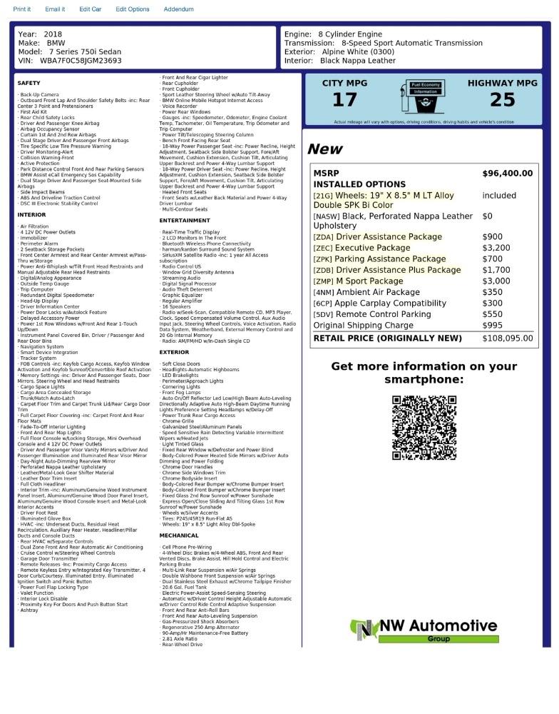 BMW 7 Series 750i Sedan 2018