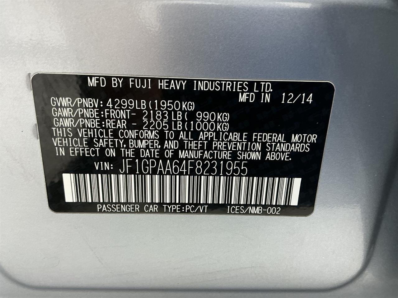 Subaru Impreza Wagon 5dr CVT 2.0i 2015