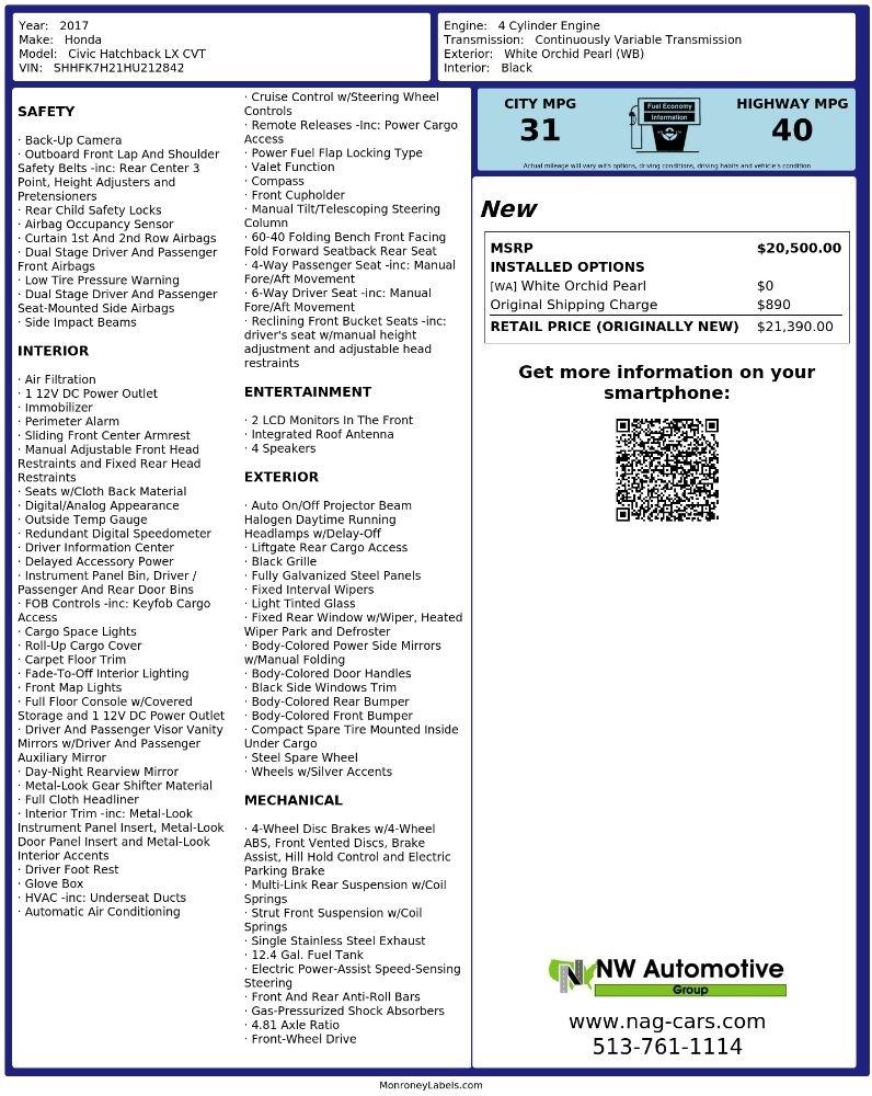 Honda Civic LX CVT 2017