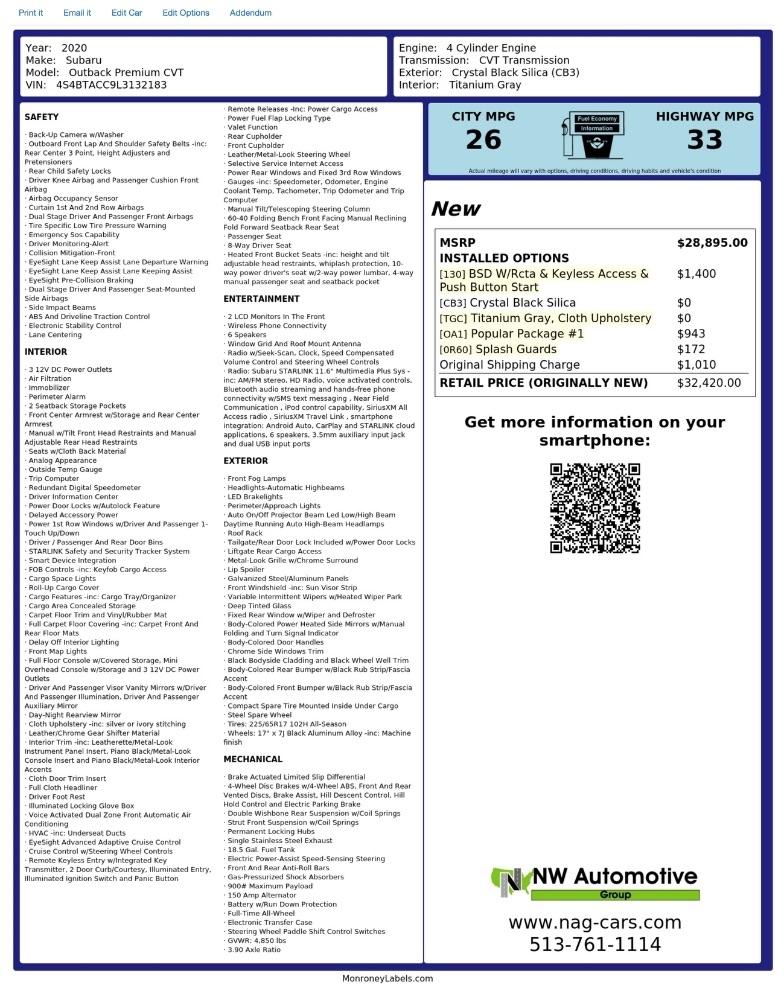 Subaru Outback Premium CVT 2020