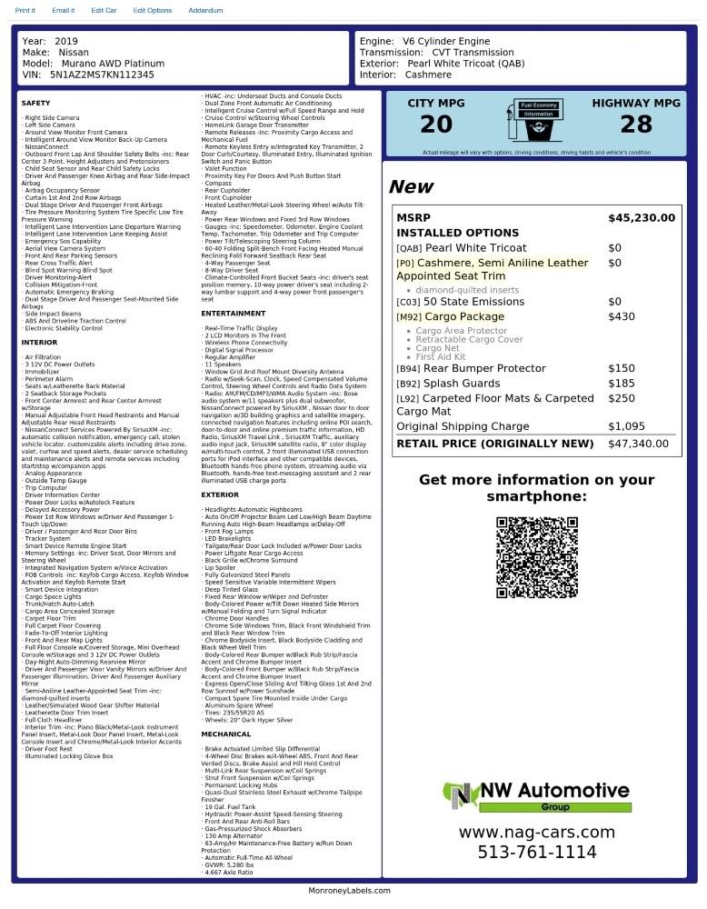 Nissan Murano AWD Platinum 2019