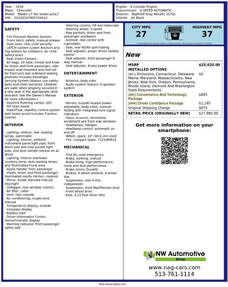 Chevrolet Malibu 4dr Sdn LT w/1LT 2016