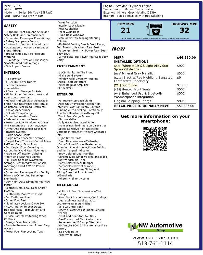 BMW 4 Series 2dr Cpe 435i RWD 2015