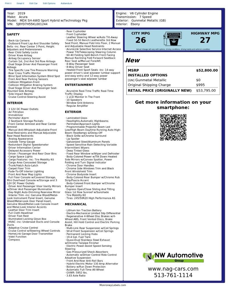 Acura MDX SH-AWD Sport Hybrid w/Technology Pkg 2019
