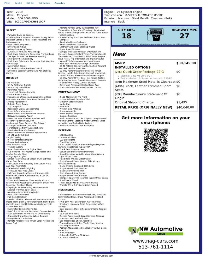 Chrysler 300 300S AWD 2019