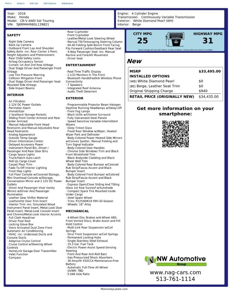 Honda CR-V AWD 5dr Touring 2016