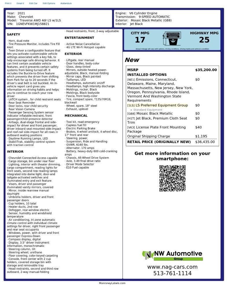 Chevrolet Traverse AWD 4dr LS w/1LS 2021